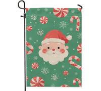 Drapeau de jardin de Père Noël, bannière verte de décoration de vacances avec canne à sucre d'orge et flocons de neige, drapeau de cour double face en toile de jute pour décoration de pelouse