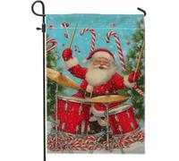 Drapeau de jardin de Père Noël, batteur de Noël, décoration de vacances, bannière double face en toile de jute pour décoration de pelouse extérieure, 30,5 x 45,7 cm