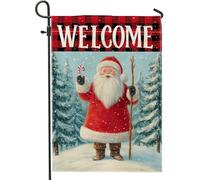 Drapeau de jardin de Père Noël d'hiver, décoration de bienvenue à carreaux rouges, bannière double face en toile de jute, bannière de pelouse extérieure, fête de vacances, décoration d'intérieur, 30,5