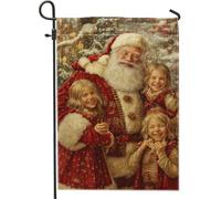 Drapeau de jardin de Père Noël - Rouge - Décoration familiale vintage - Bannière d'extérieur double face en toile de jute - Décoration festive de pelouse - 30,5 x 45,7 cm