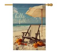 Drapeau de jardin de plage d'automne, citrouilles orange rustiques et dunes de sable, décoration extérieure saisonnière d'automne, bannière double face en toile de jute 71,1 x 101,6 cm