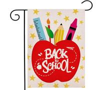 Drapeau de jardin de pommes pour la rentrée scolaire, 31,8 x 45,7 cm, double face, premier jour d'école, cour, décoration extérieure