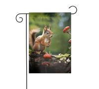 Drapeau de jardin de printemps 30,5 x 45,7 cm, bannière extérieure double face, drapeaux de bienvenue saisonniers, décoration extérieure, écureuil rouge sur une petite colline verte pour terrasse
