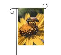 Drapeau de jardin de printemps 30,5 x 45,7 cm, bannière extérieure double face, drapeaux de bienvenue saisonniers, décoration extérieure, ferme, fleur jaune avec abeille noire, drapeaux pour terrasse