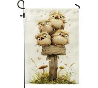 Drapeau de Jardin de Printemps Fantaisie Mignon Bébé Oiseaux sur Panneau en Bois Décoration Extérieure Drapeau de Jute Double Face pour Pelouse et Décoration de Jardin 30,5 x 45,7 cm