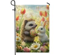 Drapeau de jardin de printemps, hérisson coloré, motif œuf de lapin, décoration extérieure, drapeau de jardin double face en tissu pour Pâques 30,5 x 45,7 cm