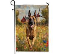 Drapeau de jardin de printemps malinois belge 30,5 x 45,7 cm double face pour décoration extérieure, jardin de campagne, chiot en toile, drapeau de maison, fleur amusante pour animal de compagnie