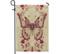 Drapeau de jardin de printemps rétro papillon vintage floral beau design artistique rose jaune lin panneau décoration maison décoration murale patio jardin intérieur maison taille standard 30,5 x 45,7