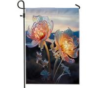 Drapeau de jardin de qualité supérieure - Beau motif floral moderne pailleté - Feuilles de nuage - Esthétique - Bleu et orange - Décoration d'intérieur - Décoration murale pour extérieur, terrasse