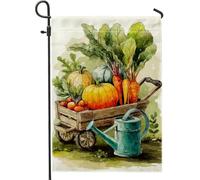 Drapeau de jardin de récolte, chariot de légumes coloré, décoration extérieure, bannière double face en toile de jute pour décoration de la maison d'automne 30,5 x 45,7 cm