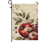 Drapeau de jardin de récolte d'automne, bannière de décoration d'intérieur grenade rouge et baie, drapeau de cour double face en toile de jute pour décoration de pelouse extérieure 30,5 x 45,7 cm