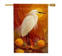 Drapeau de jardin de récolte d'automne, décoration de citrouille orange avec héron blanc, bannière extérieure saisonnière d'automne, drapeau de cour double face pour décoration de la maison, 71 x 101