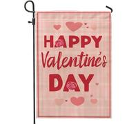 Drapeau de jardin de roses, texte romantique en forme de cœur pour la Saint-Valentin, la Saint-Valentin, la toile de jute rouge, double face, drapeaux extérieurs décoratifs pour extérieur, pelouse