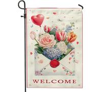 Drapeau de jardin de roses, tulipes romantiques, hortensia, pêche printanière, toile de jute double face, petit drapeau de jardin pour extérieur, pelouse, porche, terrasse, entrée 30,5 x 45,7 cm