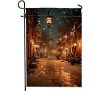 Drapeau de jardin de rue, lanterne à neige festive d'hiver jaune chaud double face en toile de jute décorative pour extérieur, pelouse, porche, terrasse, entrée, 30,5 x 45,7 cm