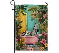 Drapeau de jardin de safari de la jungle, bannière de décoration d'intérieur à rayures - Décoration de pelouse tropicale double face pour l'été, l'automne, les fêtes en plein air, motif botanique