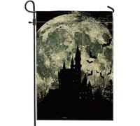 Drapeau de jardin de scène de château de vampire de pleine lune d'Halloween, aimant double face pour décoration de patio en plein air, décoration de pelouse de fête saisonnière 12x18