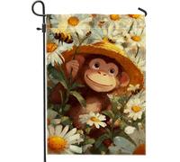 Drapeau de jardin de singe de printemps et d'été, bannière florale jaune pour décoration d'intérieur, drapeau double face en toile de jute, décoration de pelouse extérieure, 30,5 x 45,7 cm