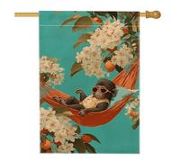 Drapeau de jardin de singe tropical pour printemps, été, hamac floral turquoise, bannière de décoration d'intérieur, toile de jute double face, décoration de pelouse extérieure, 71 x 101,6 cm