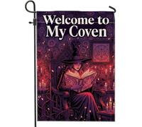 Drapeau de jardin de sorcière, bougies mystiques gothiques, livre de sorts d'Halloween, violet, double face, en toile de jute, drapeaux décoratifs pour extérieur, terrasse, pelouse, porche, entrée