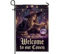 Drapeau de jardin de sorcière, carte de tarot gothique mystique pour Halloween, violet, double face, en toile de jute décorative pour extérieur, porche, pelouse, terrasse, 30,5 x 45,7 cm