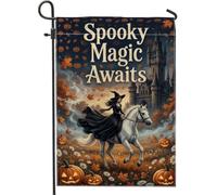 Drapeau de jardin de sorcière, château de citrouilles fantastiques pour Halloween, orange, double face, en toile de jute décorative pour extérieur, porche, pelouse, terrasse, 30,5 x 45,7 cm