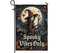 Drapeau de jardin de sorcière, château de lune gothique fantaisie, château d'Halloween, toile de jute noire, double face, drapeaux décoratifs pour extérieur, terrasse, pelouse, porche, entrée, camping