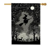 Drapeau de jardin de sorcière d'Halloween, silhouette noire, drapeau de cour double face en toile de jute pour décoration d'intérieur extérieure, bannière saisonnière d'automne 71 x 101 cm