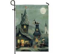 Drapeau de jardin de sorcière d'Halloween, sombre effrayant pleine lune gothique décoration d'intérieur, drapeaux de jardin, drapeau de cour, drapeau de cour, fête de vacances, décoration de pelouse