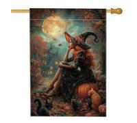 Drapeau de jardin de sorcière pour Halloween, bannière de décoration d'intérieur en toile de jute double face, 71,1 x 101,6 cm