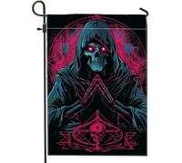 Drapeau de jardin de squelette d'Halloween, tête de mort de pêche néon, décoration gothique de la maison, drapeau de patio double face, décoration de pelouse extérieure, 12 x 18 pouces