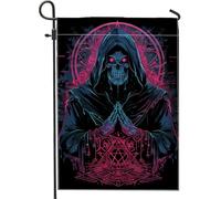 Drapeau de jardin de squelette d'horreur, cape magique bleu pêche fluo décoration de la maison, drapeaux de jardin, drapeau gothique d'Halloween double face pour patio, décoration extérieure, 12