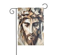 Drapeau de jardin de style cubiste Jésus avec une couronne d'épines, 12 x 18, vertical, double face, décorations extérieures pour les fêtes de fin d'année