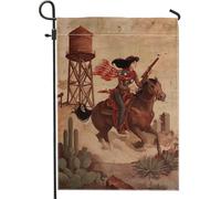 Drapeau de jardin de style occidental cowgirls - Œuvre d'art rustique marron - Bannière de décoration d'intérieur - Drapeau double face en toile de jute - Décoration extérieure de pelouse - 30,5 x