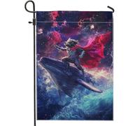 Drapeau de jardin de super-héros cosmique, décoration animale colorée, drapeau double face en toile de jute pour l'été, fête en plein air, décoration de pelouse, 30,5 x 45,7 cm