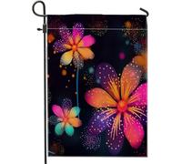 Drapeau de jardin de taille standard de printemps, fleurs néon, plantes esthétiques, lumières sombres, jolie belle décoration murale en lin coloré, décoration de cour, maison, pelouse, drapeau de