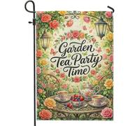 Drapeau de jardin de thé, lanterne vintage en toile de jute pêche printanière, double face, pour extérieur, porche, pelouse, terrasse, 30,5 x 45,7 cm