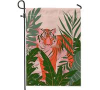 Drapeau de jardin de tigre tropical de la jungle, décoration d'animaux sauvages orange, drapeau décoratif pour patio extérieur, décoration de pelouse en toile de jute double face, 12 x 18 pouces
