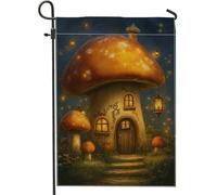 Drapeau de jardin de village de champignons d'automne, bannière de décoration de maison de fées, bannière double face en toile de jute, décoration de pelouse extérieure, 30,5 x 45,7 cm