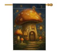 Drapeau de jardin de village de champignons d'automne, bannière de décoration de maison de fées, bannière double face en toile de jute, décoration de pelouse extérieure, 71 x 101,6 cm