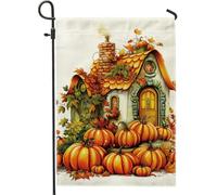 Drapeau de jardin de village de citrouilles d'automne - Orange - Décoration saisonnière pour la maison - Drapeaux de jardin double face en toile de jute - Décoration de pelouse d'extérieur - 30,5 x