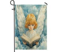 Drapeau de jardin décoratif blanc angélique, ailes crème douce, bannière de pelouse, décoration saisonnière de vacances, beau design double face 30,5 x 45,7 cm