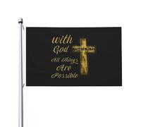 Drapeau de jardin décoratif double face « Foi chrétienne : avec Dieu, tout est possible » 90 x 150 cm, résistant à la décoloration, idéal pour la chambre ou comme cadeau.