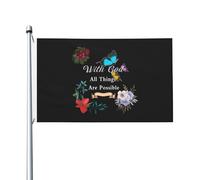 Drapeau de jardin décoratif double face « Foi chrétienne : avec Dieu, tout est possible » 90 x 150 cm, résistant à la décoloration, idéal pour la chambre ou comme cadeau.