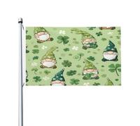 Drapeau de jardin décoratif en polyester avec de jolis gnomes verts et un trèfle, 90 x 150 cm, double face, pour terrasse, pelouse, porche ou balcon. Idéal pour les petits jardins, les porches et les