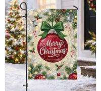 Drapeau de jardin décoratif Merry Christmas 30,5 x 45,7 cm | Branches de pin, drapeau de pelouse, baies de houx, salutations saisonnières, thème du pays des merveilles d'hiver