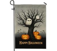 Drapeau de jardin décoratif pour Halloween, hiboux et citrouilles noires, bannière d'extérieur double face en toile de jute pour célébration d'automne 30,5 x 45,7 cm