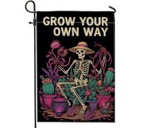 Drapeau de jardin, décoration de jardin squelette d'Halloween, bannière de plantes sorcières noires, drapeau double face en toile de jute pour décoration de pelouse extérieure, 30,5 x 45,7 cm