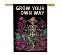 Drapeau de jardin, décoration de jardin squelette d'Halloween, bannière de plantes sorcières noires, drapeau double face en toile de jute pour décoration de pelouse extérieure, 71 x 101,6 cm