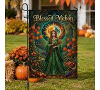 Drapeau de jardin déesse de la récolte Mabon 30,5 x 45,7 cm | Feuilles d'érable d'automne, drapeau de pelouse, corne d'abondance, échelle d'équilibre, soleil céleste lune